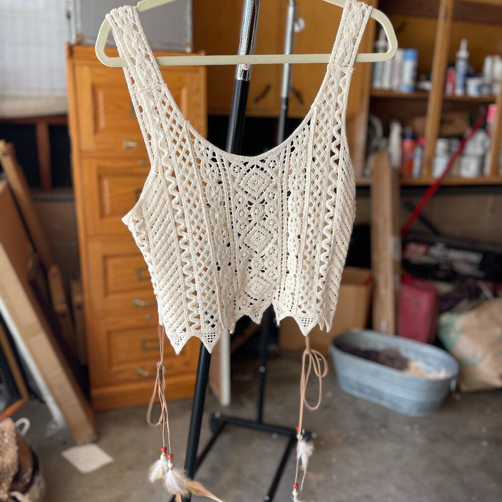Crochet Top With Feather Side Strings - image 1